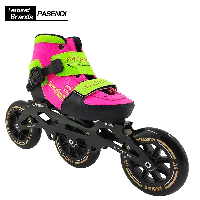 Новые ботинки для катания на коньках детские 3x110 или 4x100 с рамой Детские регулируемые роликовые коньки для женщин и мужчин Профессиональные роликовые коньки - Цвет: L(34-37) 3 wheels
