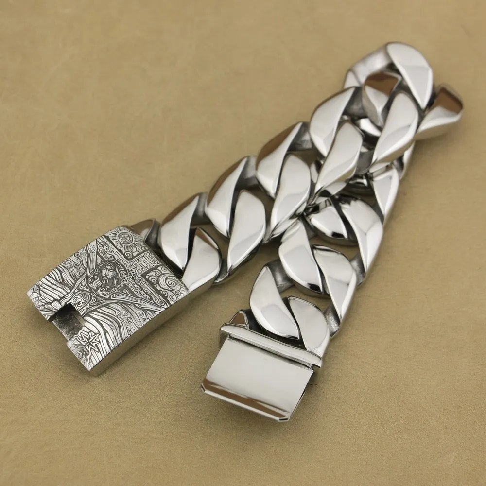 Deep Engraved Stainless Steel Jesus Crucifix Cross Mens Biker Bracelet 5D201A|Цепочки и браслеты| |