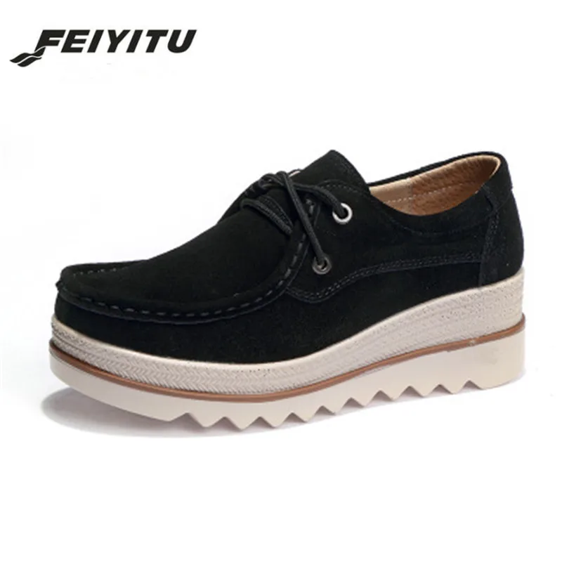 FeiYiTu/2018 весенние женские туфли на плоской подошве Кожаные Замшевые кроссовки