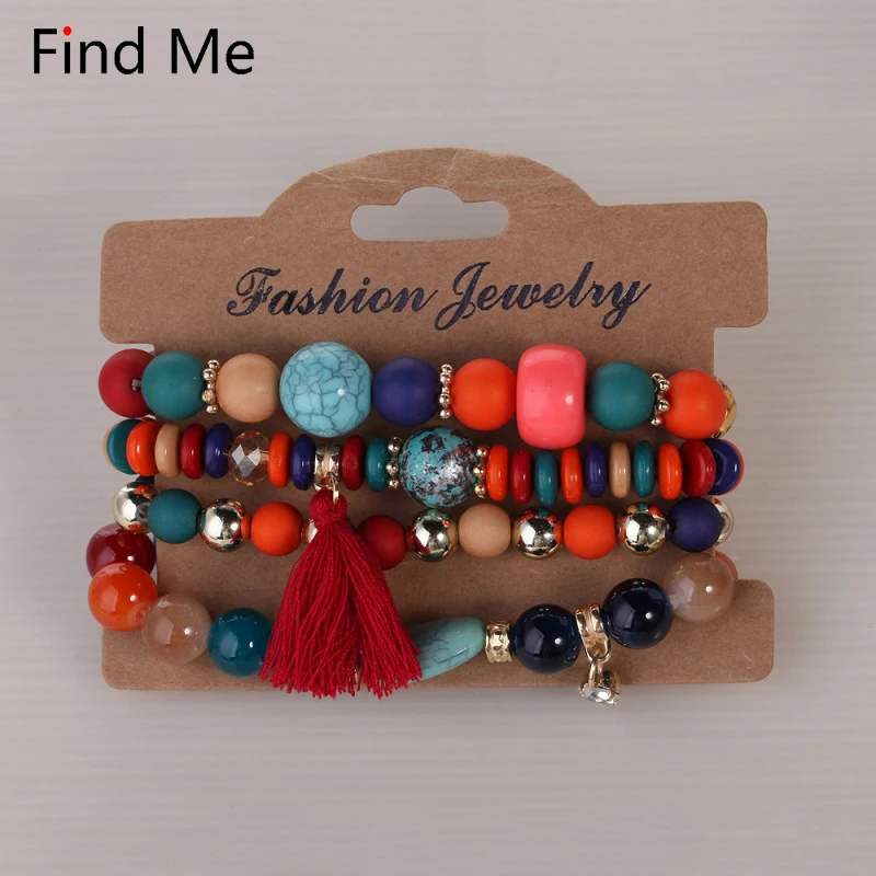 Женский винтажный этнический браслет Find Me длинный с большим бусинами и цветами в
