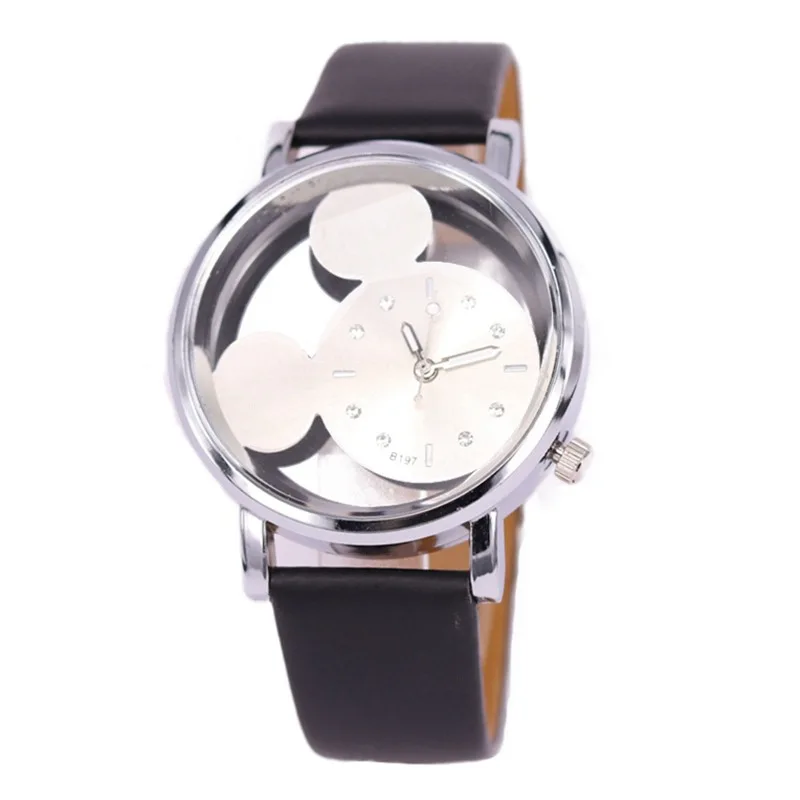 Часы наручные женские кварцевые модные повседневные прозрачные с кожаным