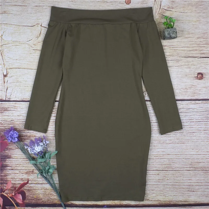 Новое Осеннее женское платье с вырезом лодочкой длинным рукавом Сексуальная