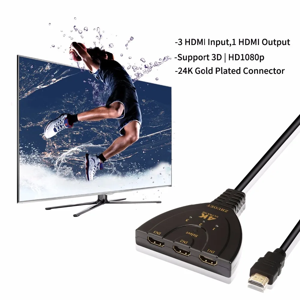 HDMI сплиттер 4K * 2K 3D Mini 3 порта s кабель переключателя 1.4b 1080P для DVD HDTV Xbox PS3 PS4 в 1 порт