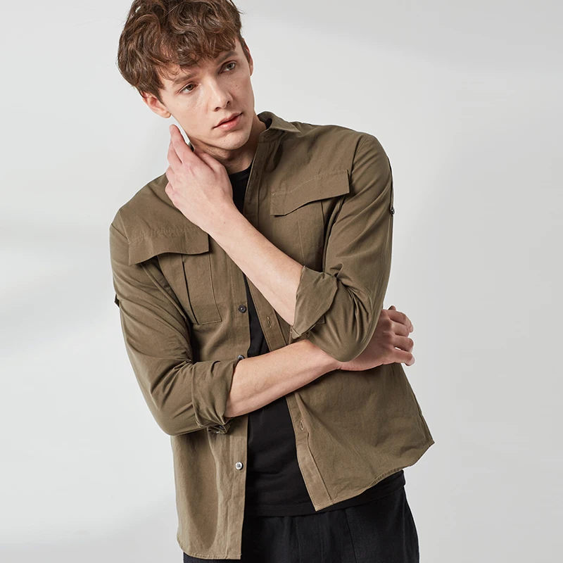 Мужская рубашка Markless Однотонная из 100% хлопка с несколькими карманами для работы