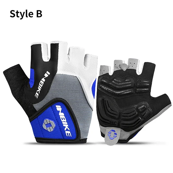 Style B-blue INBIKE велосипедные перчатки с полупальцами, летние перчатки для горного велосипеда, дышащие мужские и женские Перчатки для фитнеса, велосипедные перчатки, анти-шоковые спортивные перчатки - Цвет: Style B-blue