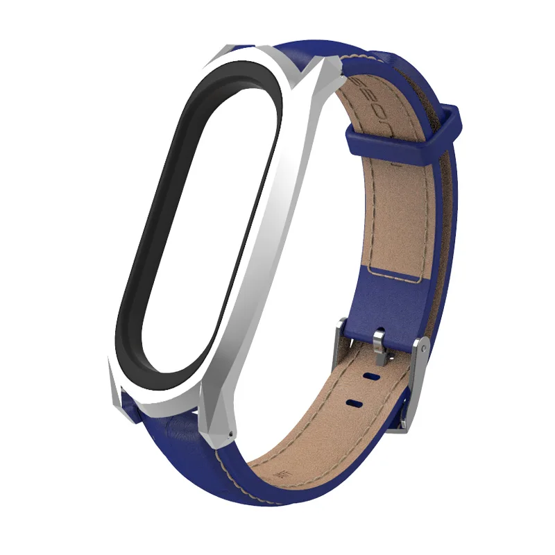 Mi jobs mi Band 4 3 ремешок из натуральной кожи ремешок для Xiaomi mi Band 4 3 браслет Смарт-часы ремешок аксессуары mi Band 3 ремешок - Цвет: Синий