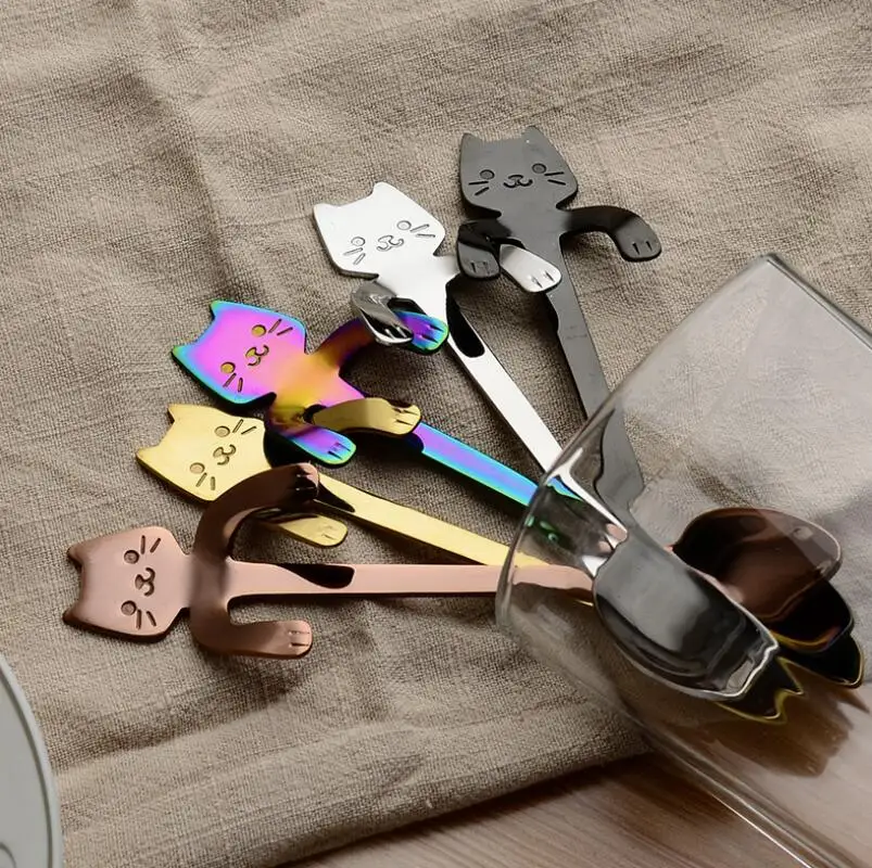Детские столовые приборы подарки кухня Милая кошка длинная ручка висячая ложка