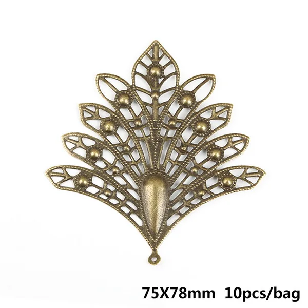 10 шт. позолоченные/бронзовые/Родиевые Коннекторы в форме павлина 75x78 мм
