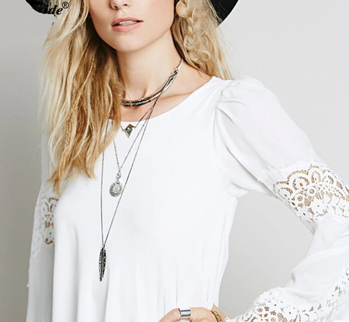 S-XL2015 Women Dress Chiffon Lace Patchwork Loose Autumn Long-Sleeved A-line Dresses Plus Size Clothing Roupas Femininos | Женская