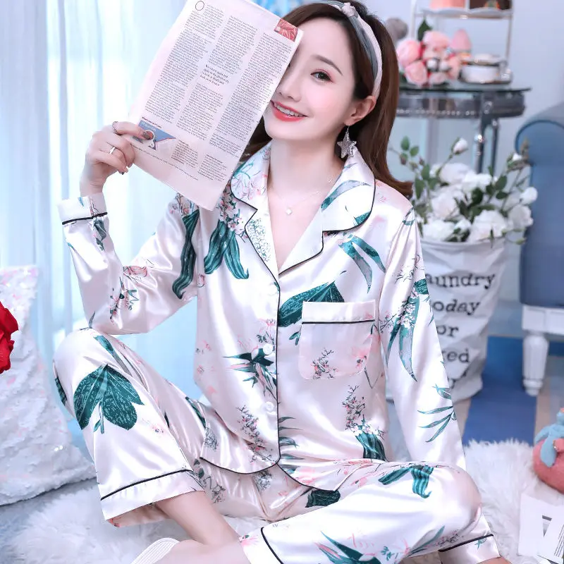 Long Pants 7 Шелковые пижамы набор Для женщин летние пикантные вискоза принт мультфильм кролик Пижама рубашки с коротким рукавом с новой уникальной технологией рассеивания 3 шт./компл. модная женская домашняя одежда для сна - Цвет: Long Pants 7