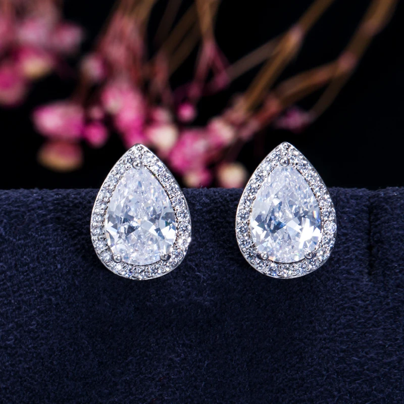 CWWZircons, простой дизайн, модное, в форме груши, кубический цирконий, ожерелье, кулон и серьги, ювелирные наборы для женщин T058