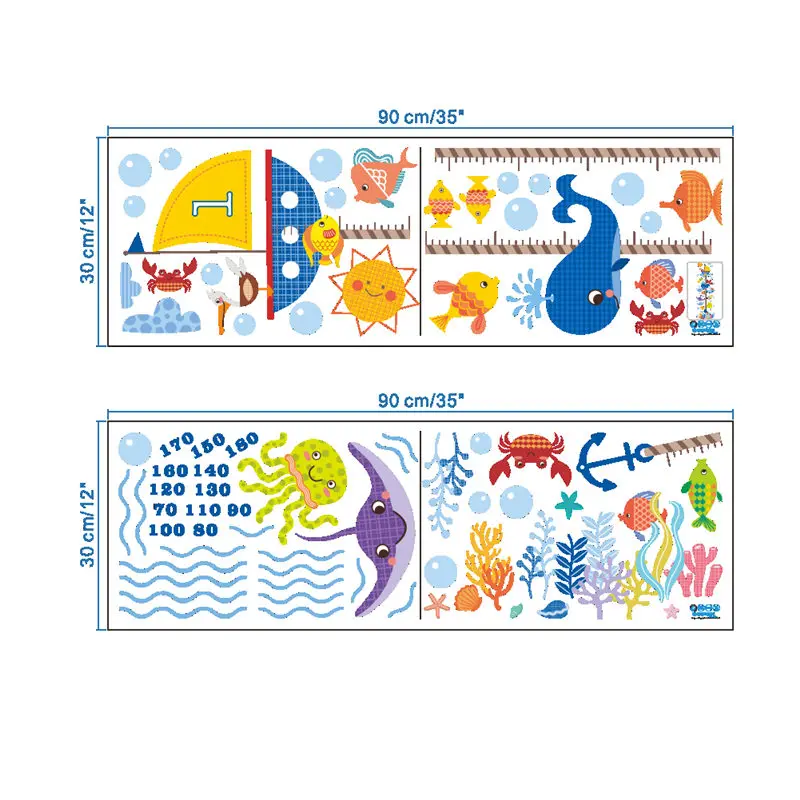 

Cartoon Sealife Whale Fish Height Measure Wall Sticker For Kindergarten Kids Room Home Decor Animals Mural Art Pvc Decal