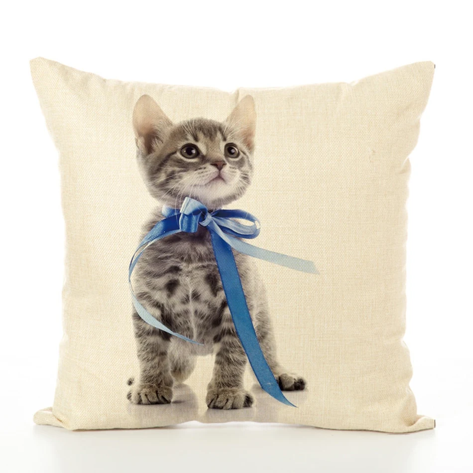 Льняная наволочка для подушки с милым рисунком кота модная квадратная Удобная
