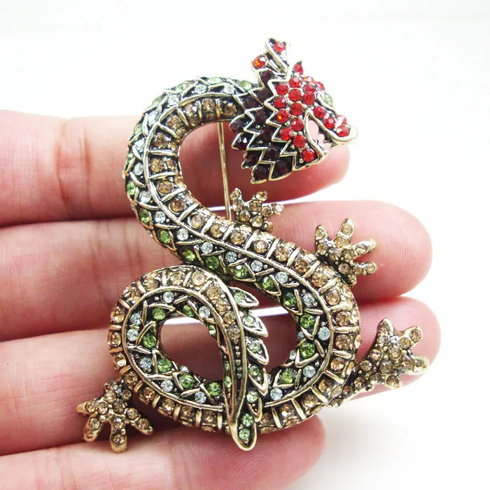 2018 новая брошь Vintage Dragon Брошь булавка в виде животного Multi color Rhinestone Crystal|animal