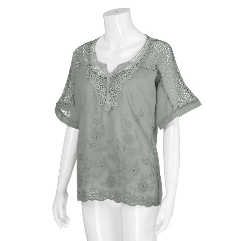 Женская кружевная блузка в стиле пэчворк с коротким рукавом повседневные топы