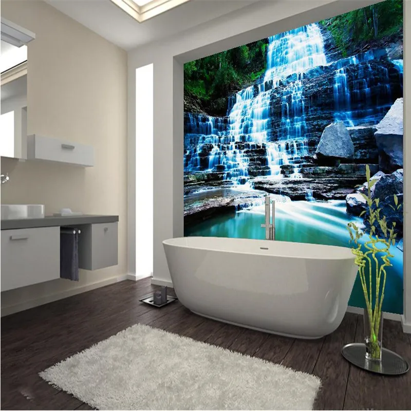 

beibehang 3D custom wallpaper home decoration background art natural waterfall Lakeview Hotel adhesive bathroom mural fotobehang