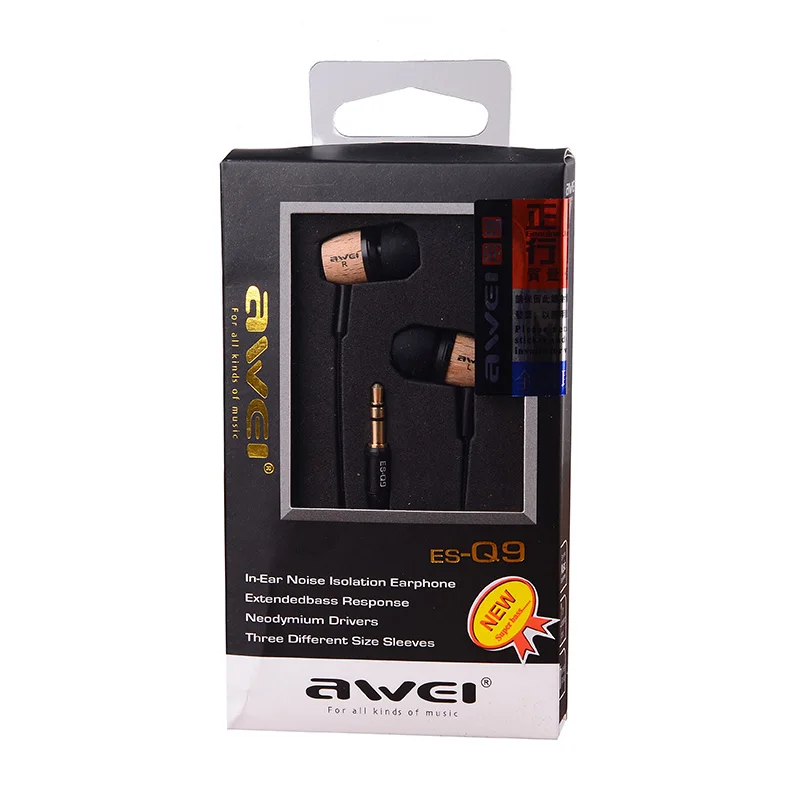 AWEI Q9 проводные наушники в ухо Fone de ouvido деревянные басовые наушники стерео Auriculares Audifonos нейлоновая плетеная Проводная гарнитура Kulakl k