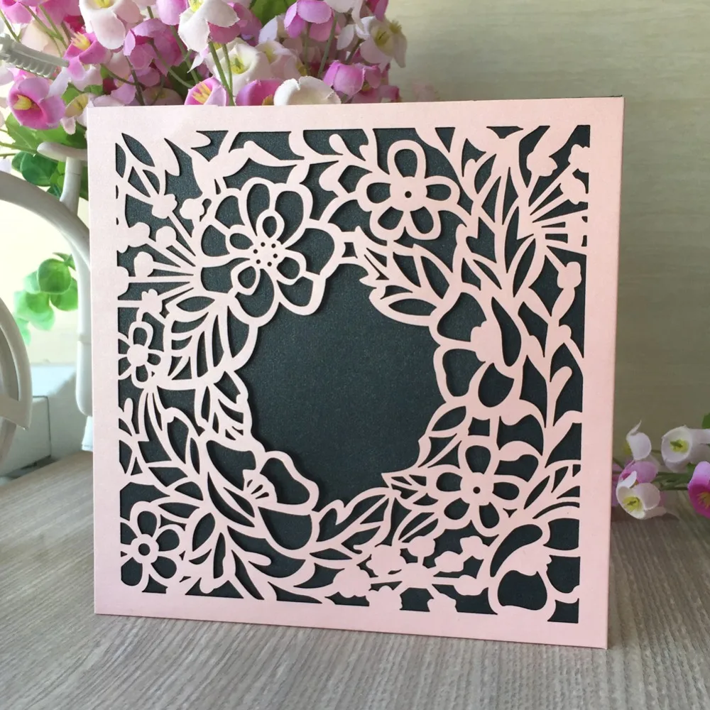 

35pcs Laser Cut Hollow Out Flower Wedding Card Invitations 2018 Event&Party Supplies Greeting Blessing Card