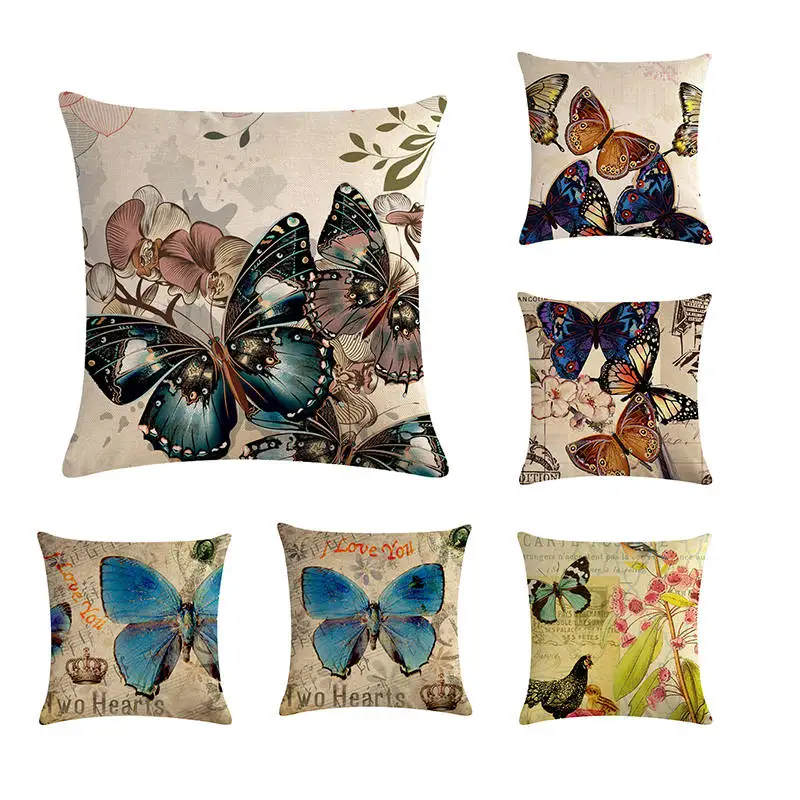 Винтажный Чехол на подушку с бабочками и цветами для автомобиля Ретро дивана