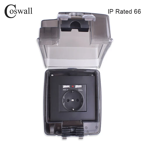 BOX 2 With Socket Coswall IP66 Всепогодный водонепроницаемый открытый коробка настенная розетка 16A ЕС розетка с двойным usb зарядным портом внешняя установка - Тип: BOX 2 With Socket