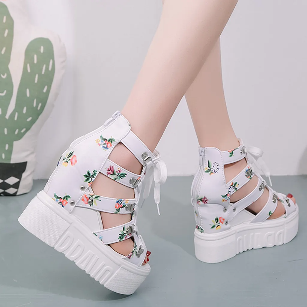 Летние женские босоножки на танкетке модные римские сандалии высоком каблуке с