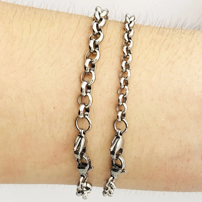 Rolo Chain браслет с застежкой Лобстер мужские и женские браслеты из нержавеющей
