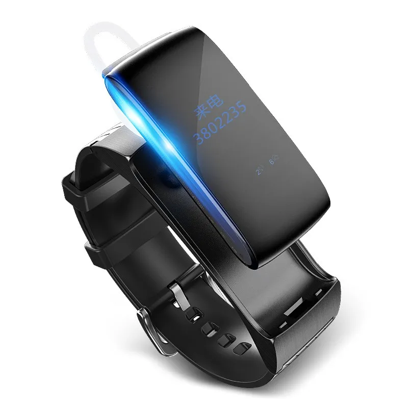 Смарт Bluetooth гарнитура Спорт Бизнес браслет часы Шагомер сна вызов сенсорный экран Мониторинг здоровья музыка Smartwatch - Цвет: Черный