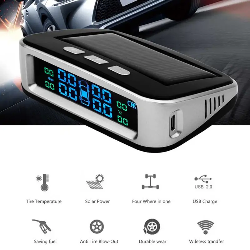 Беспроводная автомобильная система контроля давления в шинах TPMS ЖК дисплей на