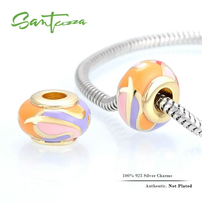 Серебряная Подвеска из эмали красочный бусовый кулон пригодный для браслета