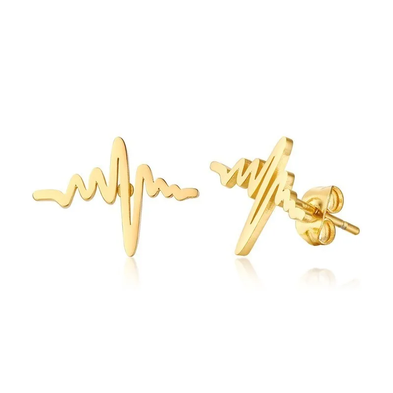 earrings Ожерелье в форме сердца, подвеска в форме сердца с золотым оттенком из нержавеющей стали, детский ЭКГ, электрокардиограмма, осмысленные подарки для мамы - Окраска металла: earrings