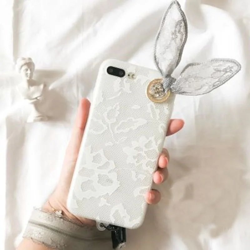 Нарисовать Оригинальные милые кружевные кроличьи ушки с браслет для iPhone 7 8 плюс 6
