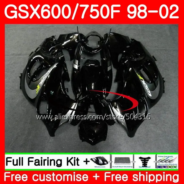 Корпус для SUZUKI KATANA GSX600F 1998 1999 2000 2001 2002 Обтекатели GSXF 600 750 глянец Черный 28SH5 GSXF600 98 99 00