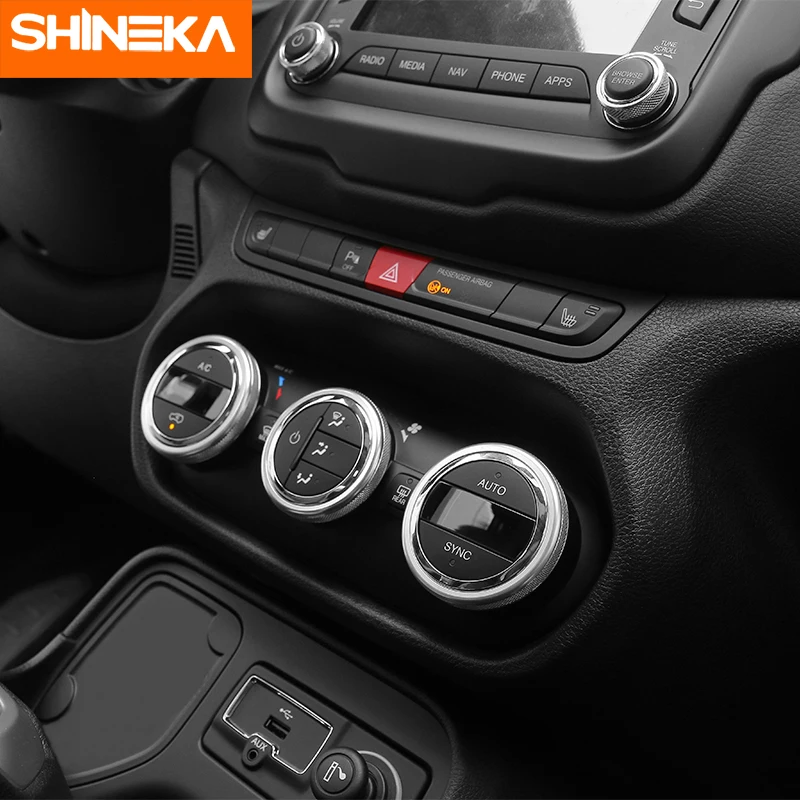

SHINEKA Auto Air Condition Vent Switch Button Decoration Cover Trim Ring Sticker for Jeep Renegade 2015 2016 2017 2018