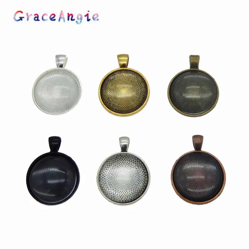 GraceAngie 6 шт./упак. смешанный круглый ободок для подвесок с стеклянной плиткой