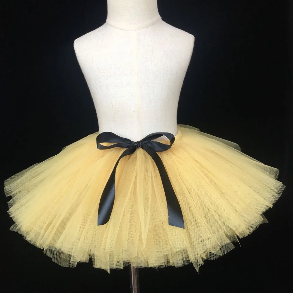 Милая бежевая юбка пачка для девочек дня рождения с черным бантом детская