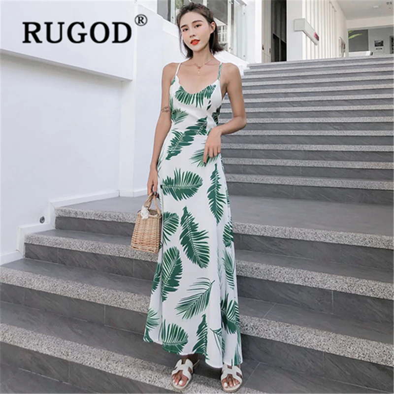 Женское платье на бретельках RUGOD летнее с открытой спинкой для пляжа принтом leace |