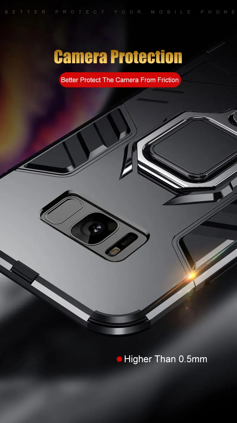 Анти-шок Броня чехол для Samsung Galaxy S8 S9 S10 плюс S10e примечание 9 J6 A7 Kickstand ПК случаях палец кольцо Автомобиля Магнитный стенд