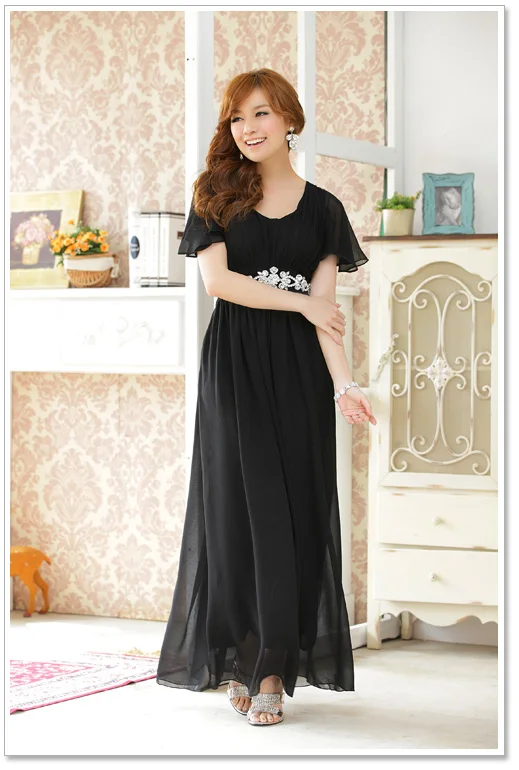 Женское шифоновое платье с кристаллами Элегантное Длинное большого размера L ~ 3XL