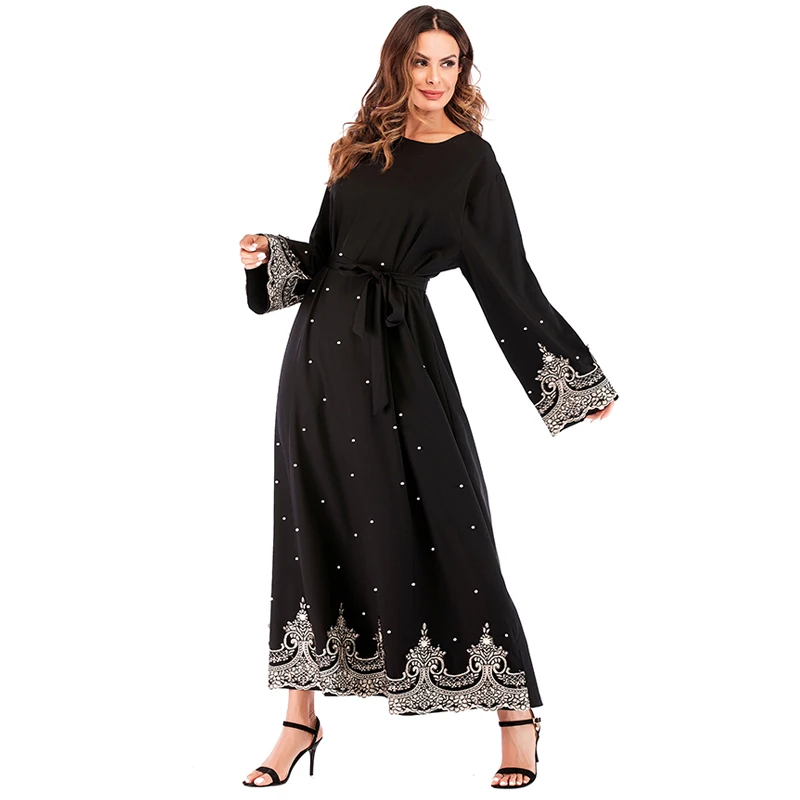 Жемчуг кафтан abaya Дубай Арабский Мусульманский платье хиджаб Vestido Абая для женщин Рамадан халат кафтан Elbise турецкий Исламский Одежда