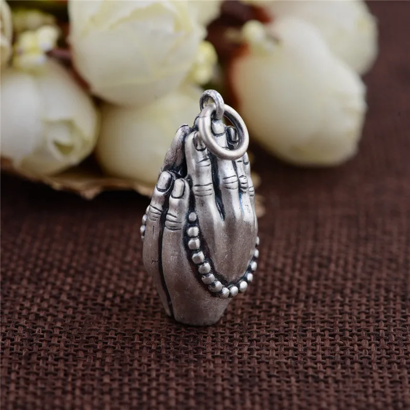 BESTLYBUY подлинное серебро 925 пробы подвеска Будды двойная рука 100% чистый S925 твердые