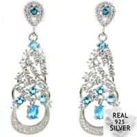 6 8g real 925 solid sterling silver elegant paris blue topaz womans engagement stud earrings 48x15mm