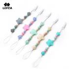 Зажим для прорезывателя зубов LOFCA, 1 шт., из силикона, без БФА, детские игрушки для прорезывания зубов, ожерелье с бусинами в форме цветов держатель для переноски, короткая цепочка