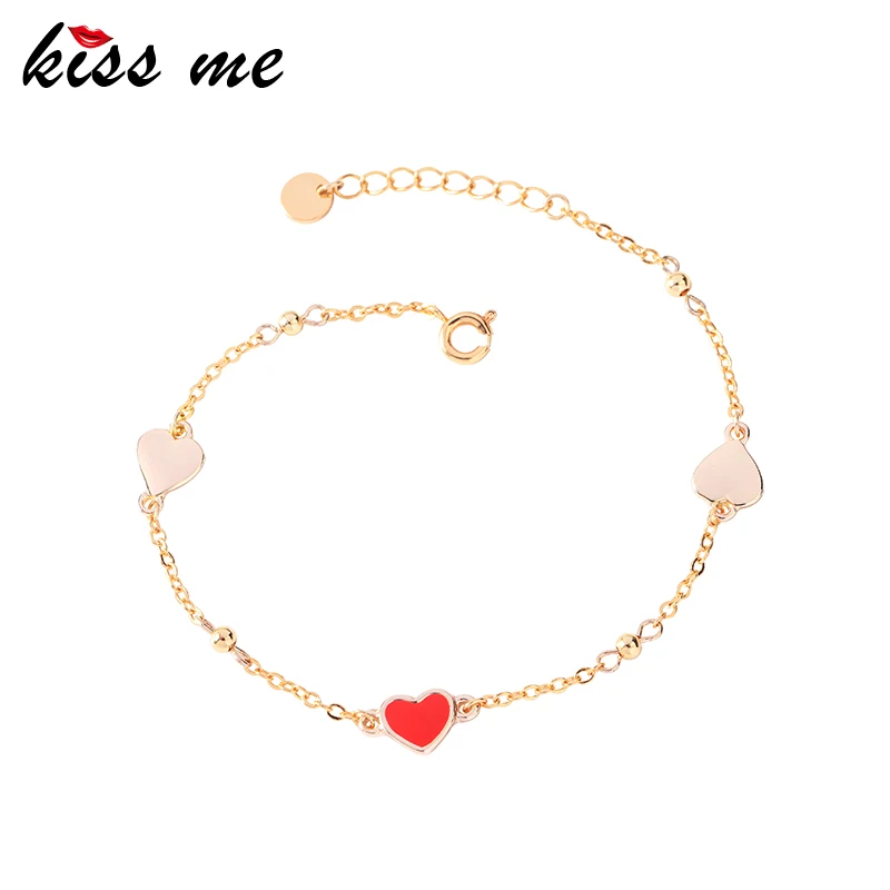 Женские браслеты шармы kissme черные и красные эмалевые с маленьким сердцем