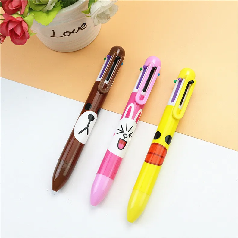 3pcs Animal style 3 шт./партия, новые милые 6 цветов в одной шариковой ручке, Студенческая заметка, канцелярская Марка разноцветная ручка - Цвет: 3pcs Animal style