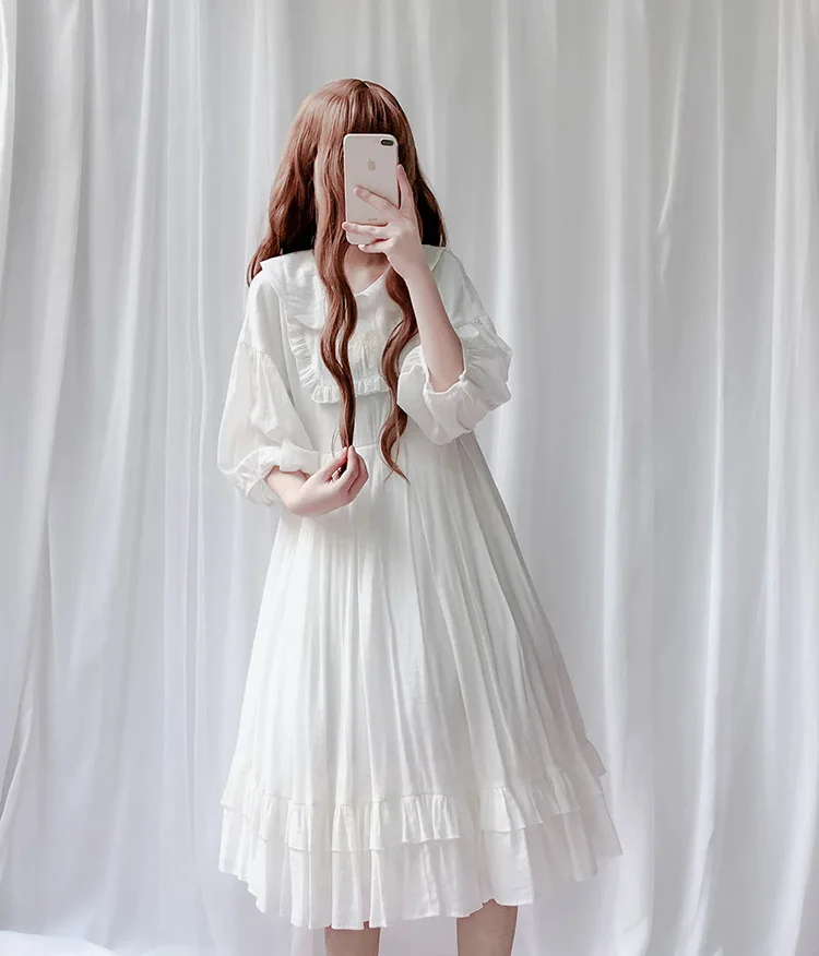 JSK японский стиль Лолита платье с воротничком для куклы Винтаж babydoll платье Бишоп рукав сочное плиссированное платье