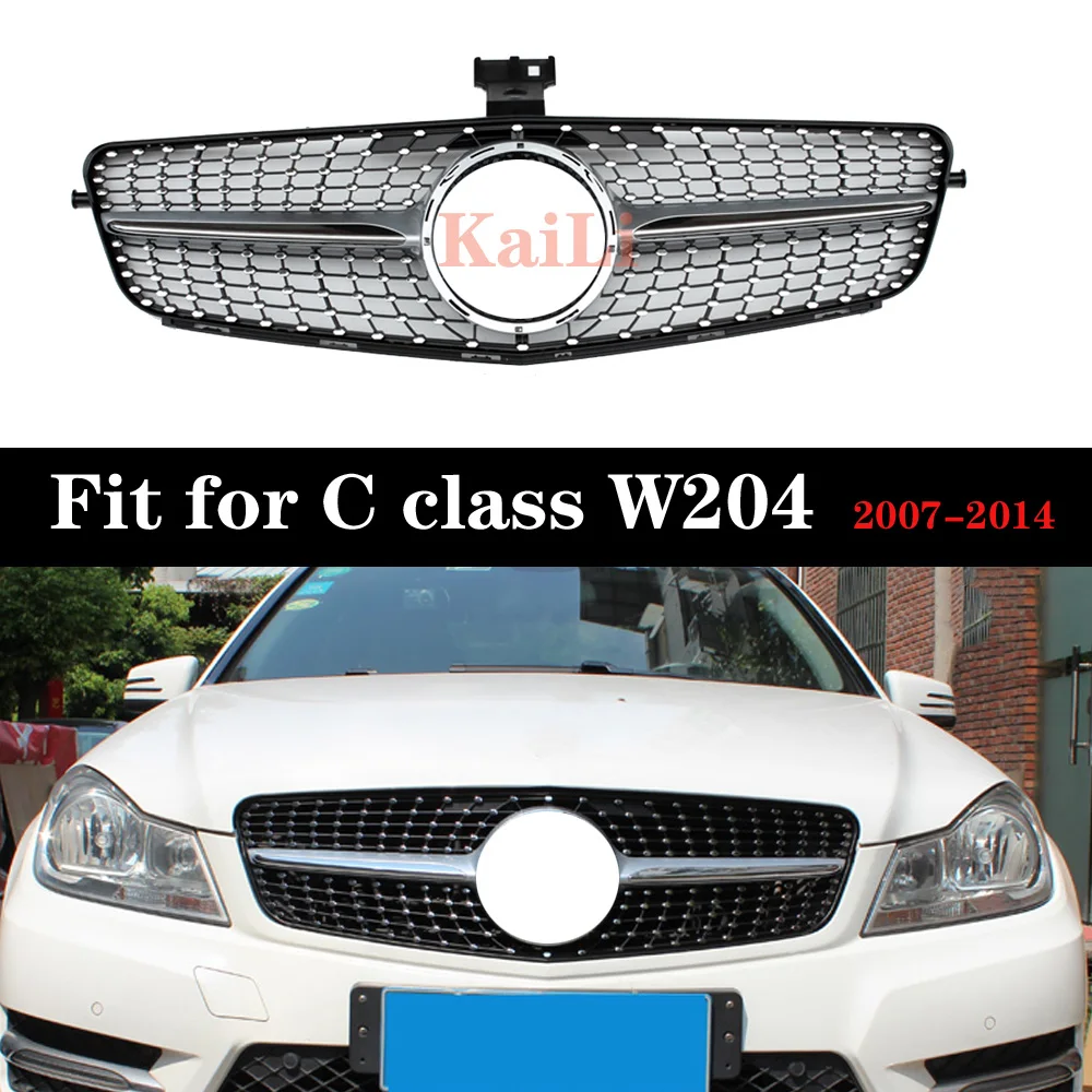 Гоночный гриль для C Class W204 Алмазная Серебристая Черная решетка C180 C200 C300 C250 C350 2007