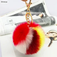 fashion hair ball keychain 9cm colour faux fur pompom pendant key chain new lovely key holder female bag charm accessories k1679