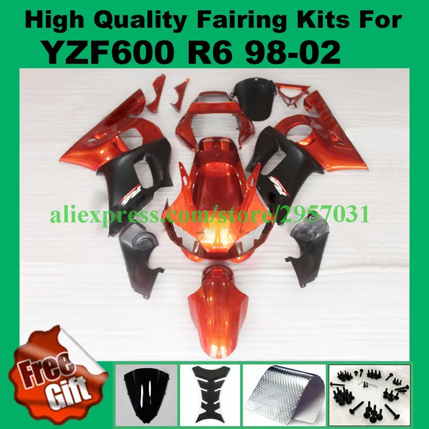 

Free screws+gifts Motorcycle fairing fit for YAMAHA YZF R6 98 99 00 01 02 1998 1999 2000 2001 2002 fairings kits All Orange