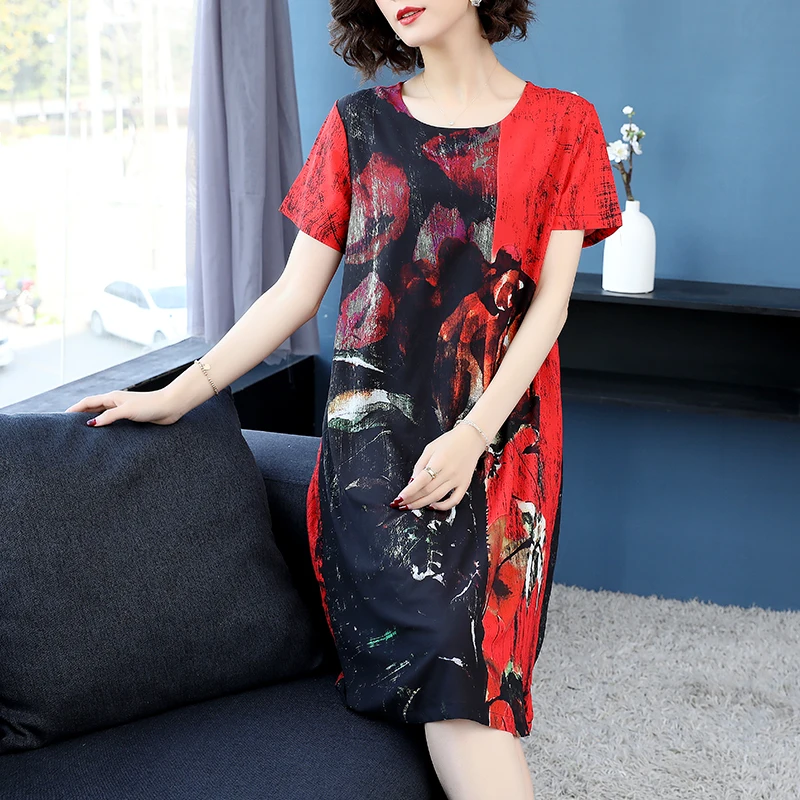 2019 женское летнее шифоновое платье повседневные свободные платья для мам