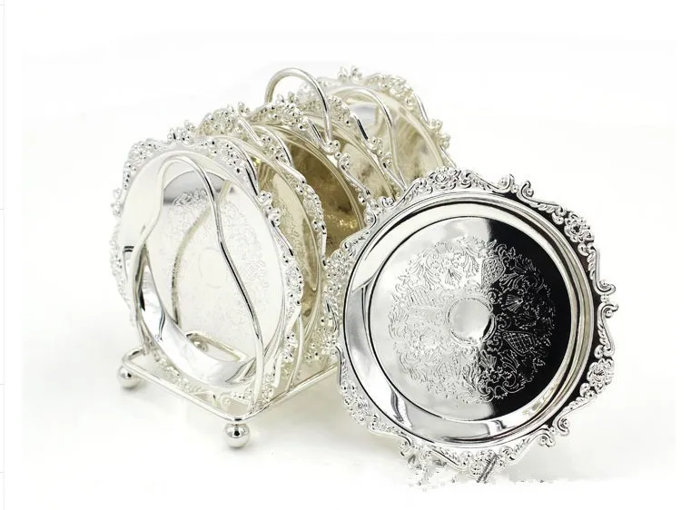 Silver 6pcs 6 шт. классический золотой коктейльный Металлический Подстаканник Континентальный винтажный цинковый сплав посеребренный позолоченный коврик - Цвет: Silver 6pcs
